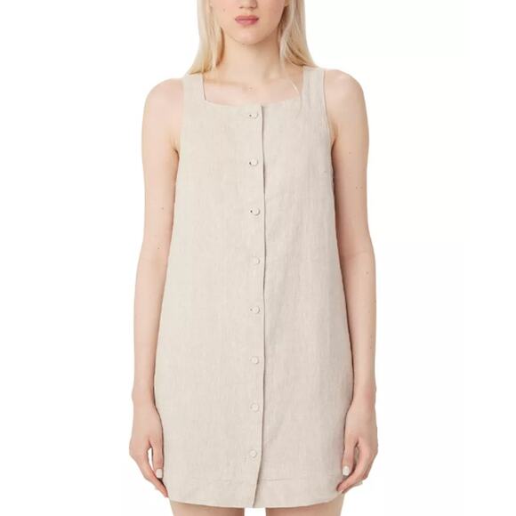 NEW Frank & Oak Linen Pinafore Dress Size XS Beige Tan Natural Button Front Boho - Picture 1 of 12